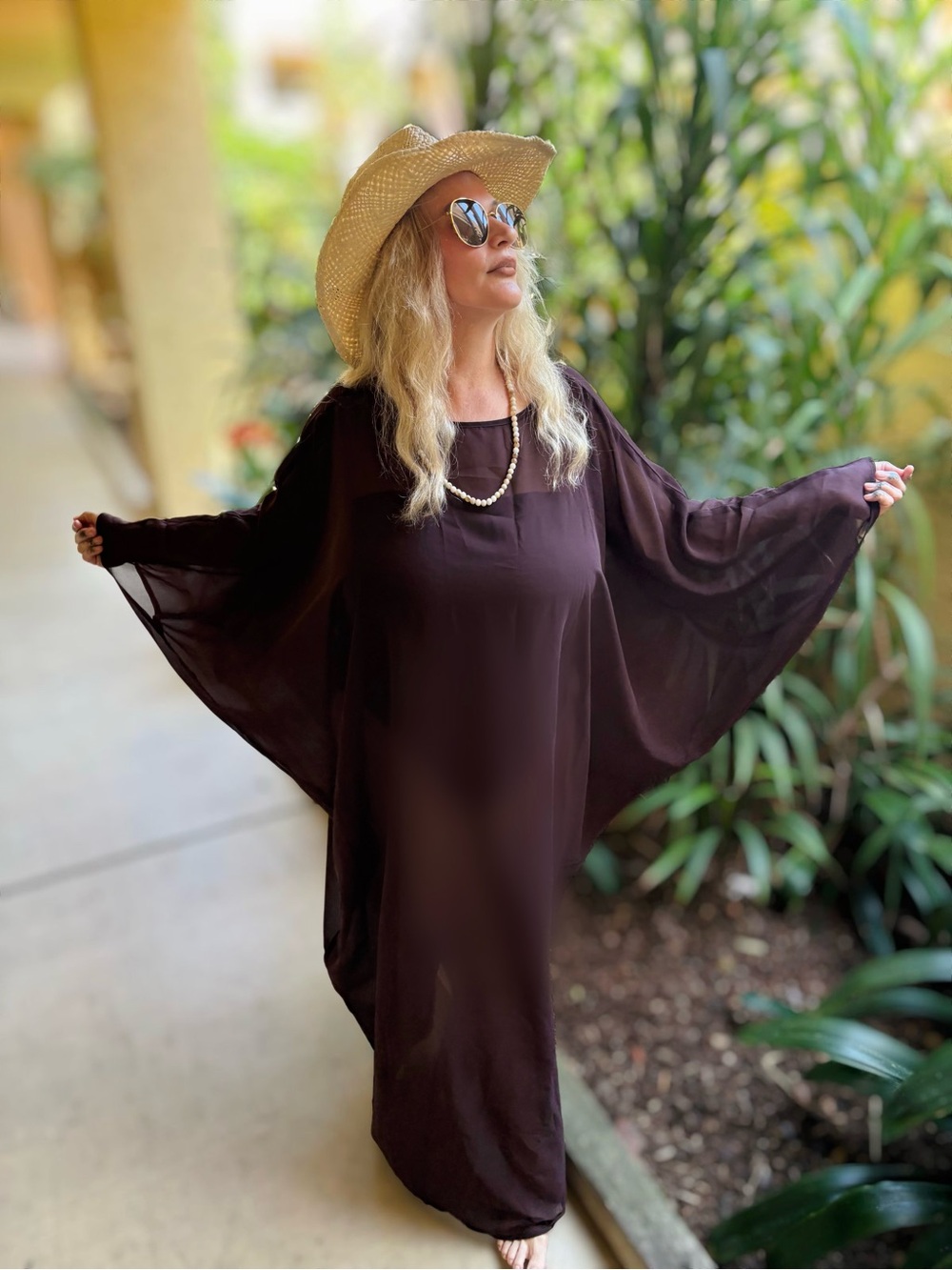Earthy dark brown Flowing Brown Maxi Kaftan dress